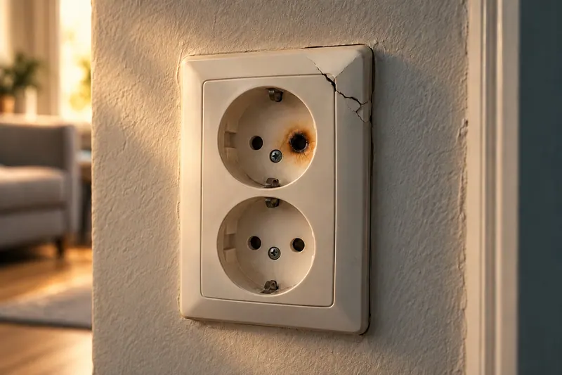 Įskilusi ir apdegusi elektros rozetė
